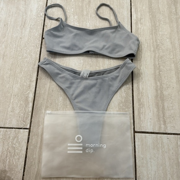 Morning Dip Silver Gray Ribbed Bikini Bathing Suit Set XS - Picture 3 of 7